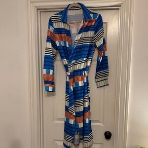 Blue & Orange Striped Wrap Dress